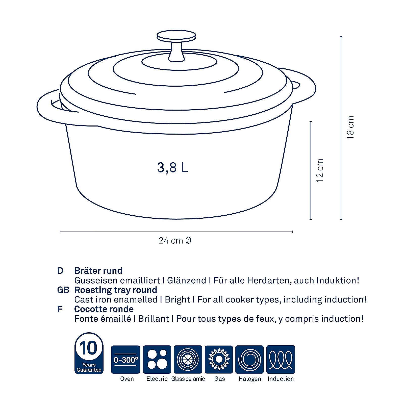 Kela Bräter rund Calido schwarz CALIDO in Schwarz, Kochgeschirr, Topf, Diagramm, Handlung, Holländischer Ofen
