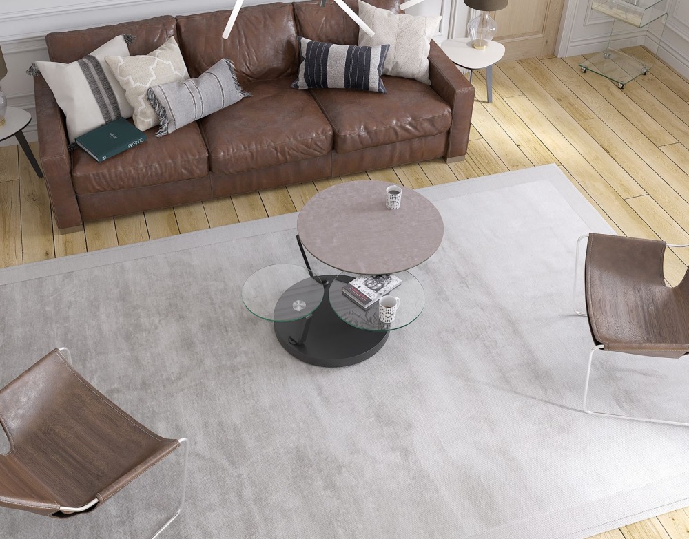 Couchtisch BOUSSOLE in Zementgrau Akante Couchtisch Boussole ca. 77 / 132 cm Keramik zementgrau