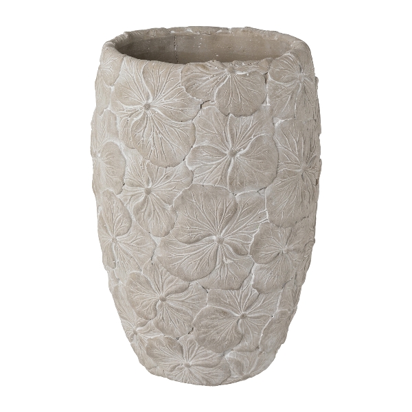 Zement Vase Hydrangea 7320003-92 in Grau, Blumentopf, Vase, Blumenmuster, Ton, kugelförmig