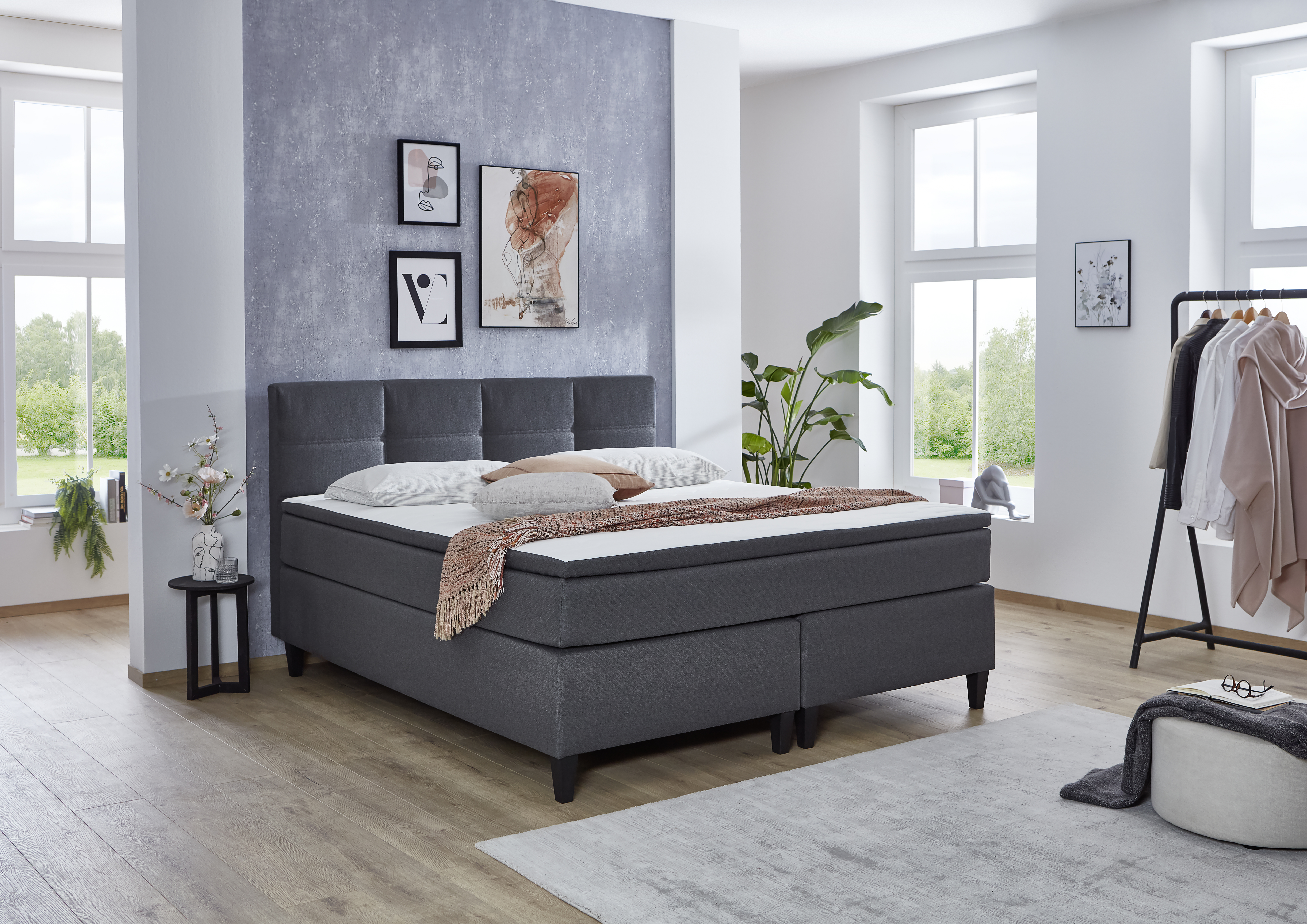 Sun Garden Boxspringbett SURREY in Stoff 50512-700 anthrazit