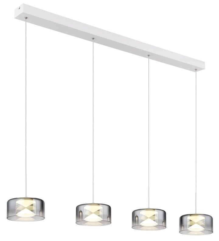 Globo LED-Pendelleuchte BELINDA 4-flammig in Farbe weiß, rauchfarben, pendant light, bar suspending, four pendant, glass shade, ceiling light