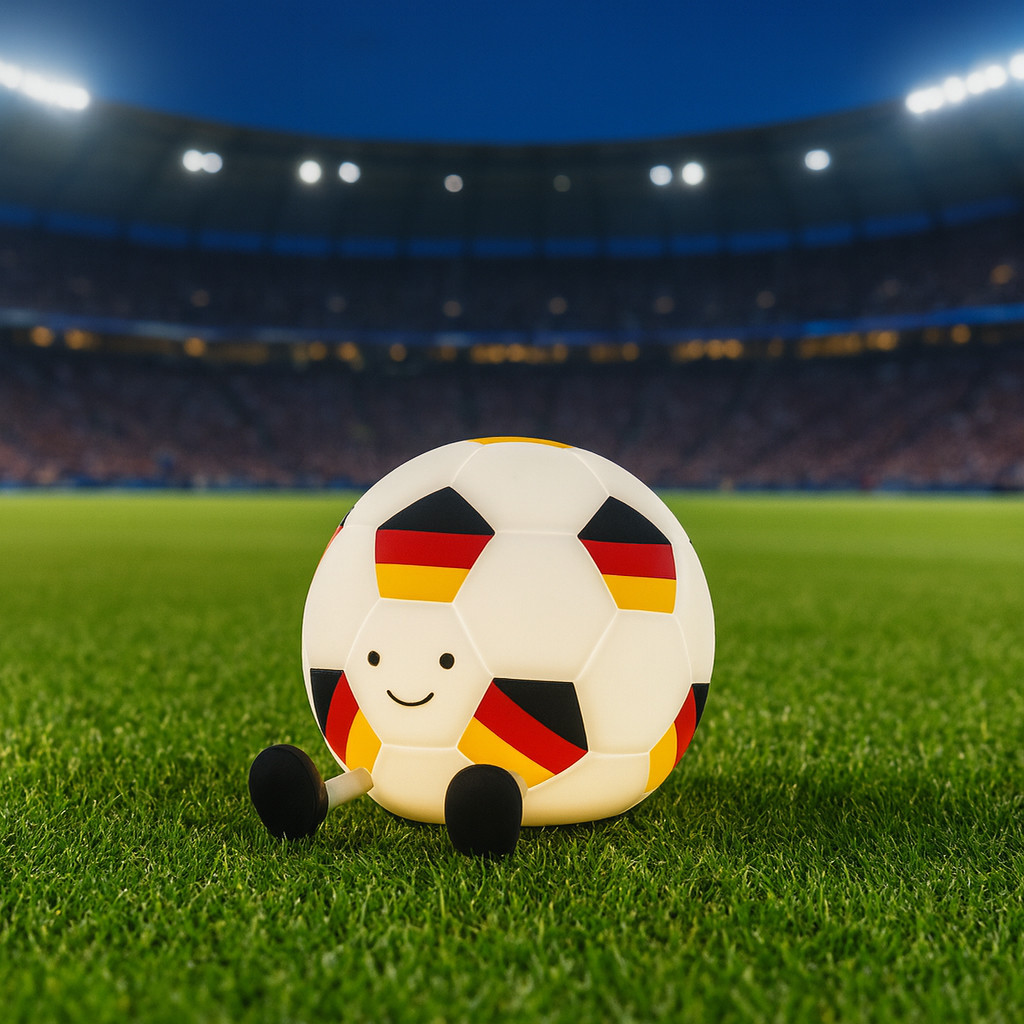 FH Lighting LED-Tischleuchte JOGI in Silikon weiß-rot-gelb-schwarz, Fußball, Soccerball, Spielzeugball, Stadion, Ball mit Gesichter