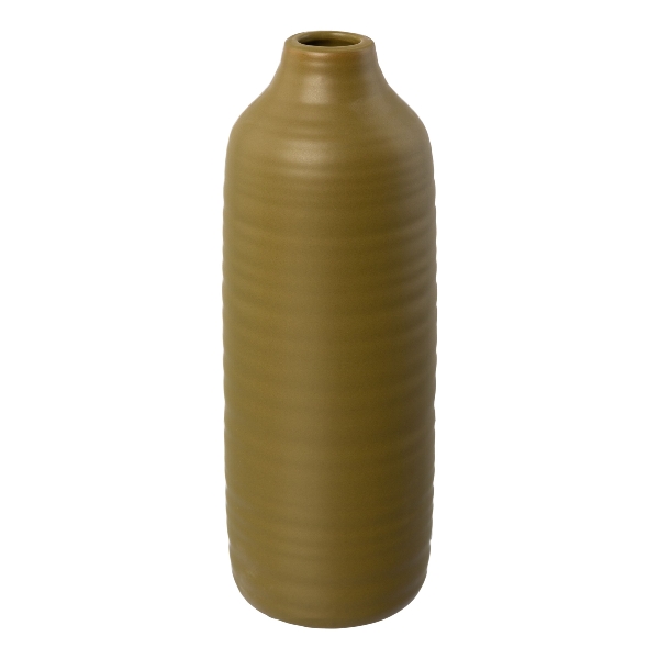 Keramik-Vase Presence WINOLA in Gelb, Vase, Keramik, Bräunlich, Glatter Rand, Rilleneffekt