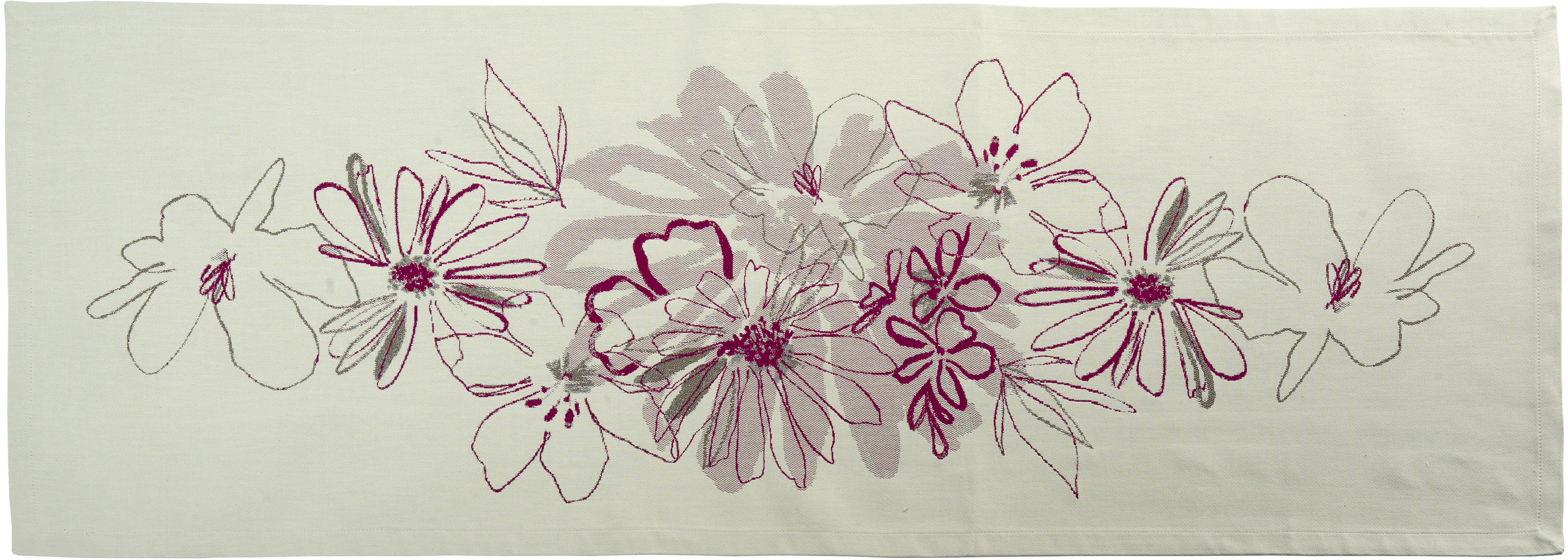 Sander Tischläufer BIG BLOOM ca. 50x140cm in Farbe red plum, Floral, Dekorband, Blumenmuster, Schwarz-weiß, Stoffband
