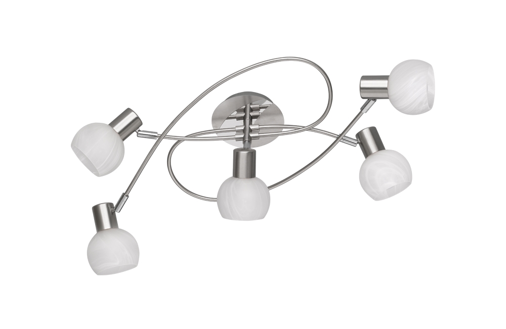 Reality Deckenleuchte ANTIBES 5-flammig in Farbe Nickel matt, Glas alabasterfarbig Reality Leuchten Deckenleuchte ANTIBES in Nickel matt, Glas alabasterfarbig