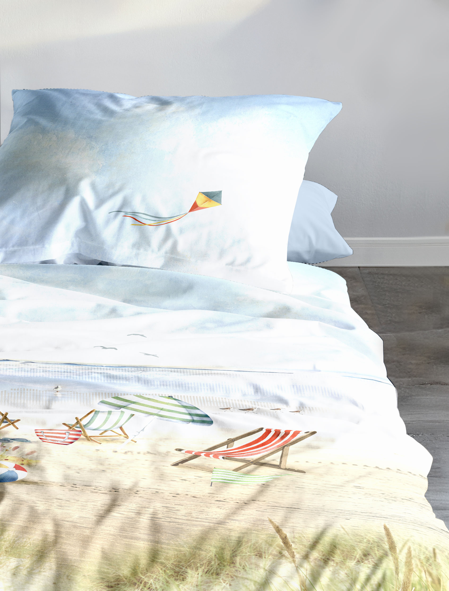 irisette Mako-Satin Bettwäsche WAVE in Farbe ca. 135x200cm, Deko-Bettwäsche, Beach-Print, Strandmotiv, Kissenbezug, Sommerdeko
