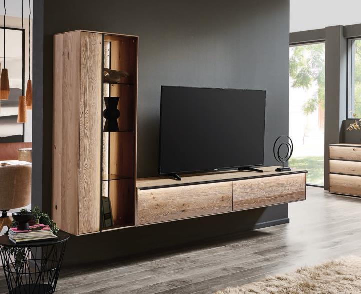 Hartmann Wohnkombination ANEA ca. B289 H198 T44 cm in Kerneiche natur sandgestrahlt Hartmann Wohnkombination ANEA ca. B289 H198 T44 cm in Kerneiche natur sandgestrahlt, Wohnzimmer-TV-Möbel, Wohnwand, Fernsehtisch, Eiche natur, TV-Lowboard