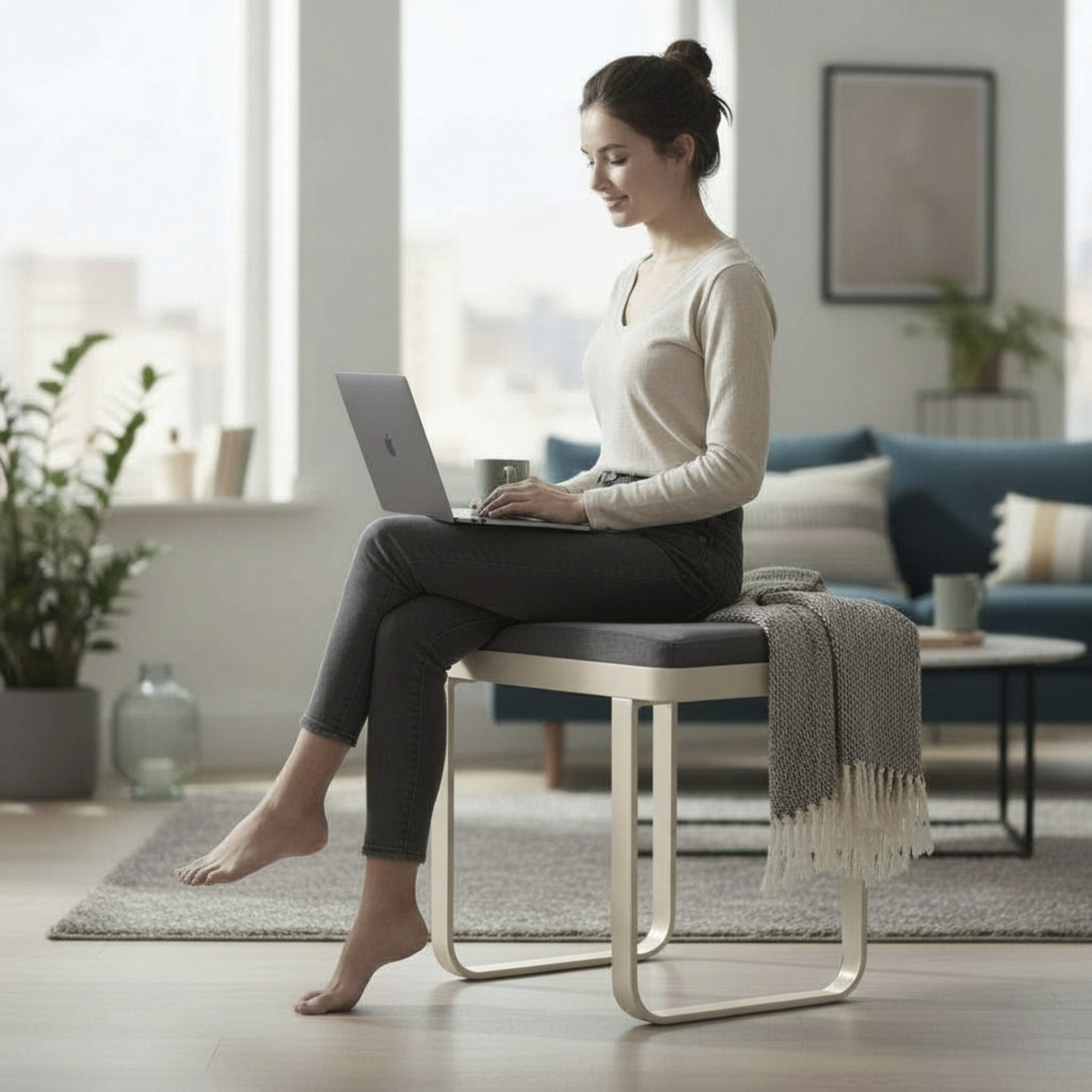 Haku Möbel Bank DARIO 1 in Farbe Anthrazit, Kaschmir, laptop, frau, hausteil, zuhause, arbeitsplatz