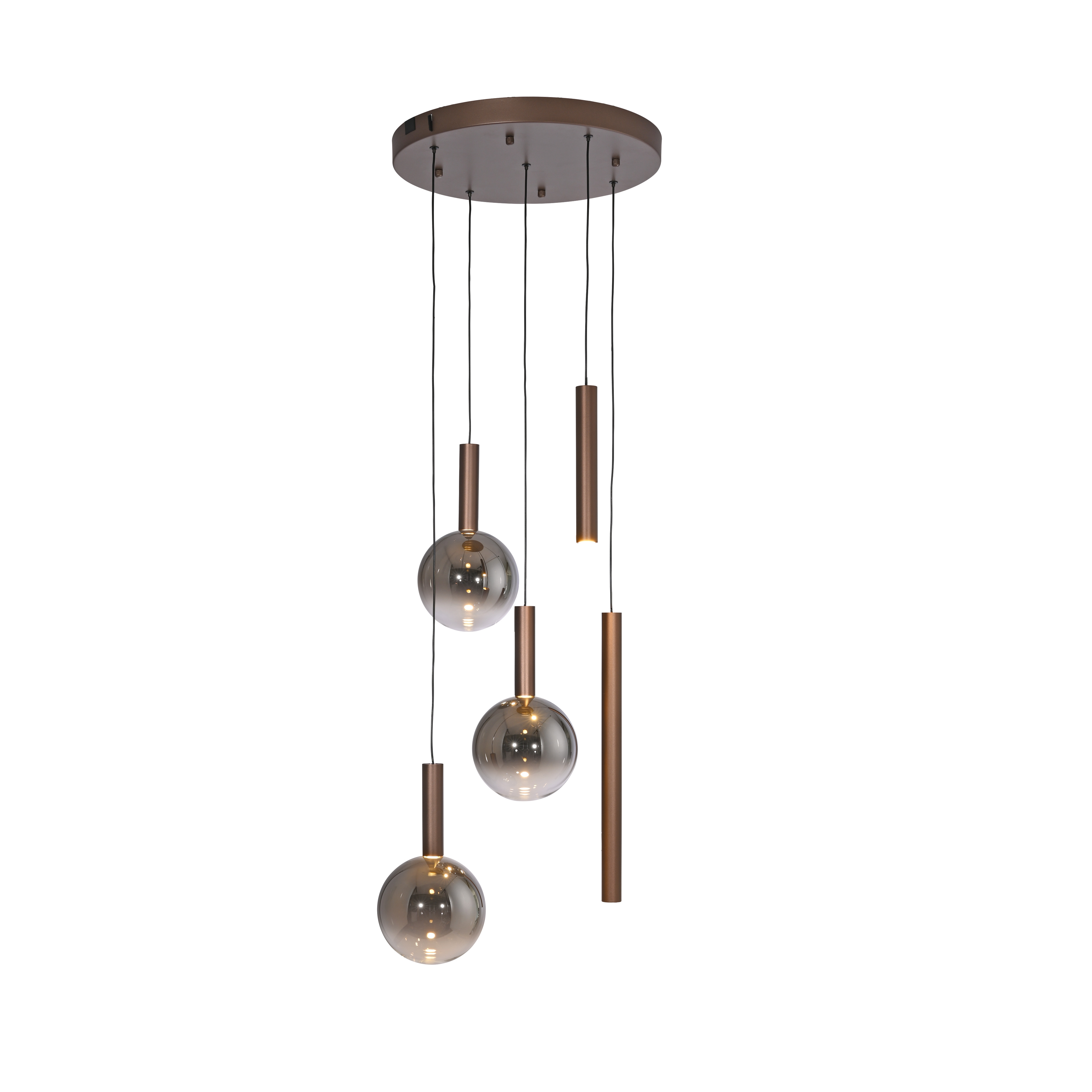 Paul Neuhaus LED-Pendelleuchte BOWL 5-flammig in Farbe braun