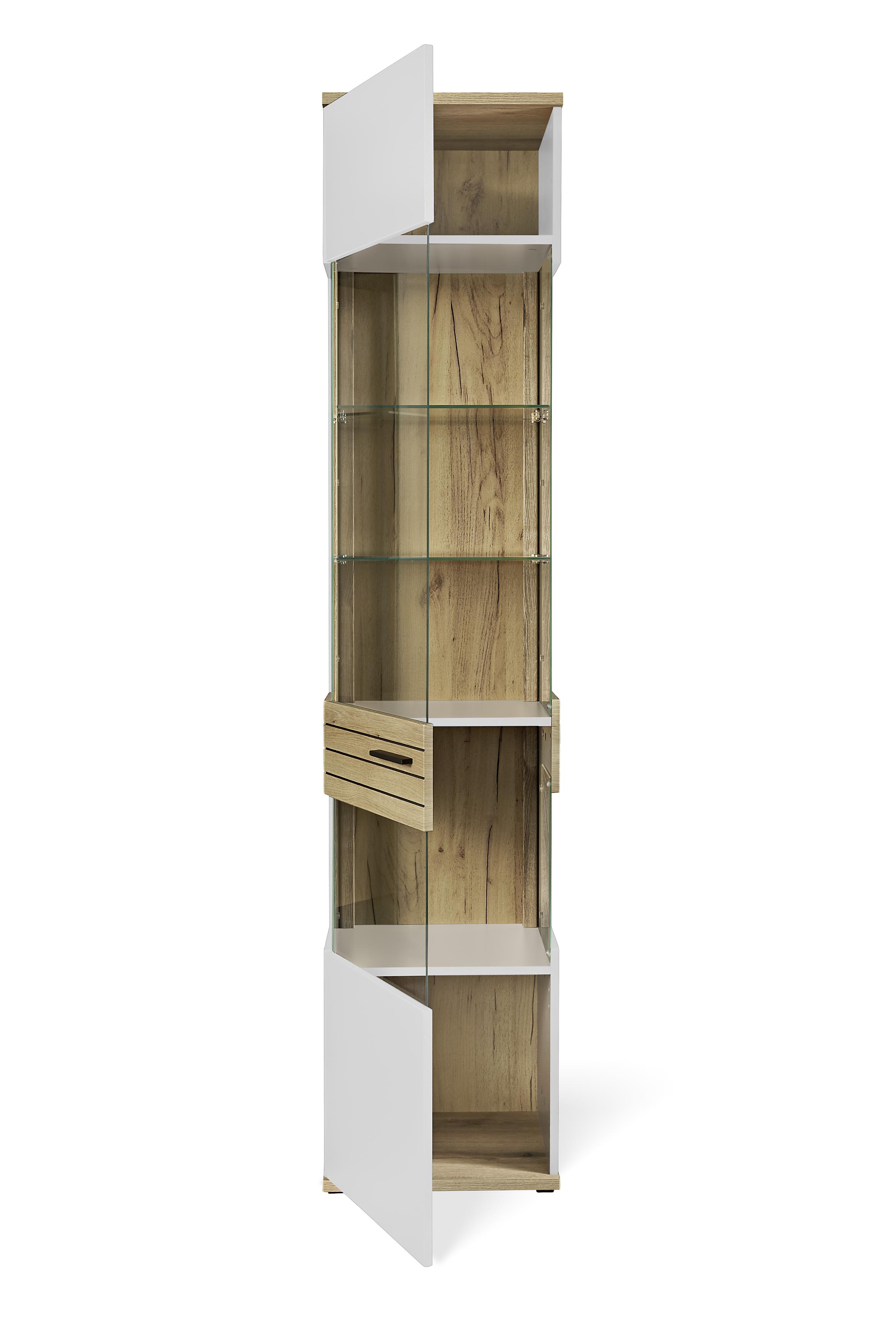 Set One by Musterring Vitrine SO QUINCY ZAMV02 ca. 45x207x40cm in Front Coast evoke Eiche/lichtgrau