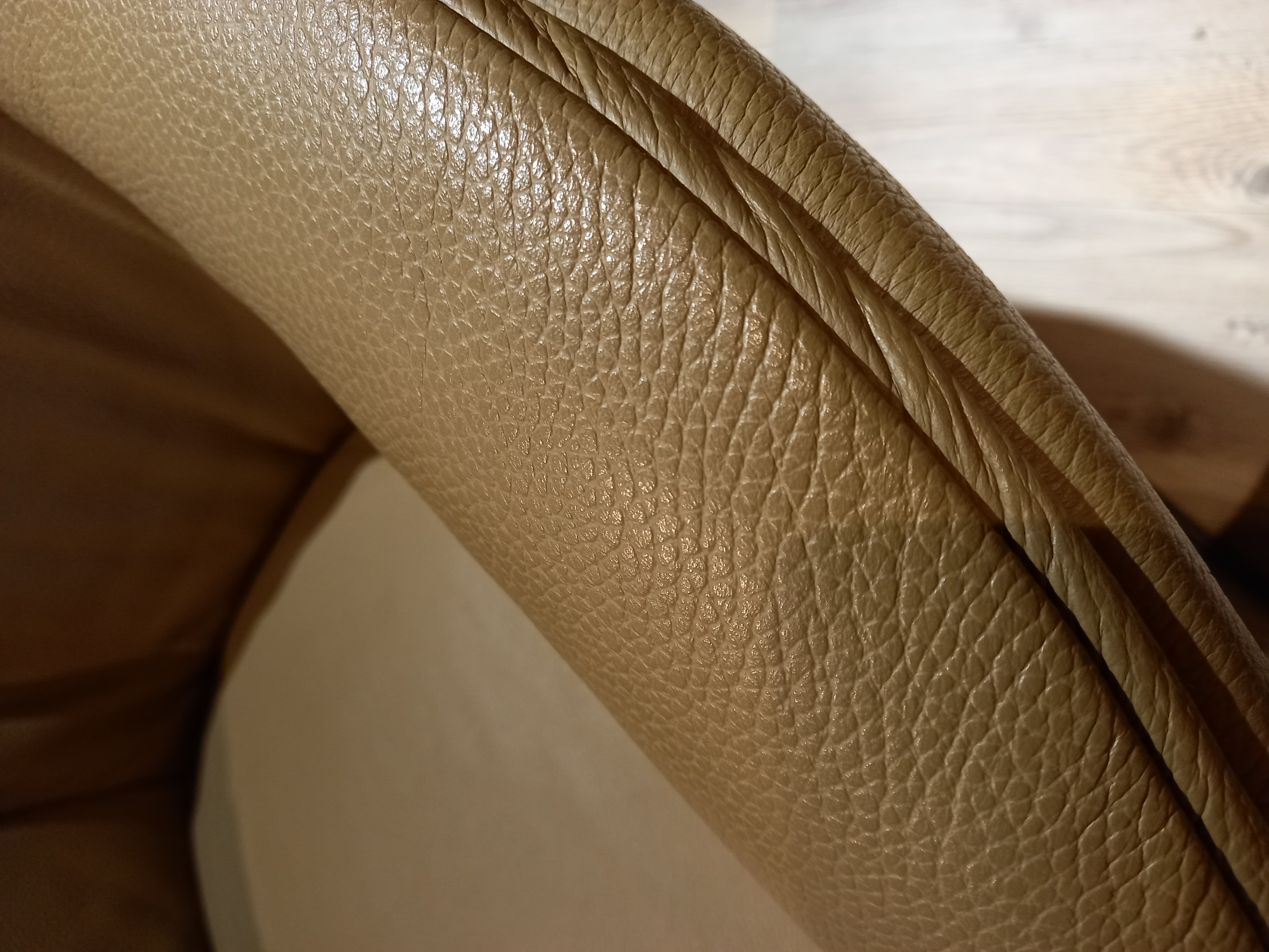 SCHÖNER WOHNEN-Kollektion Sessel in Dickleder Torero oliv PG:H, leder, tasche, beige, ledertextur, nahaufnahme