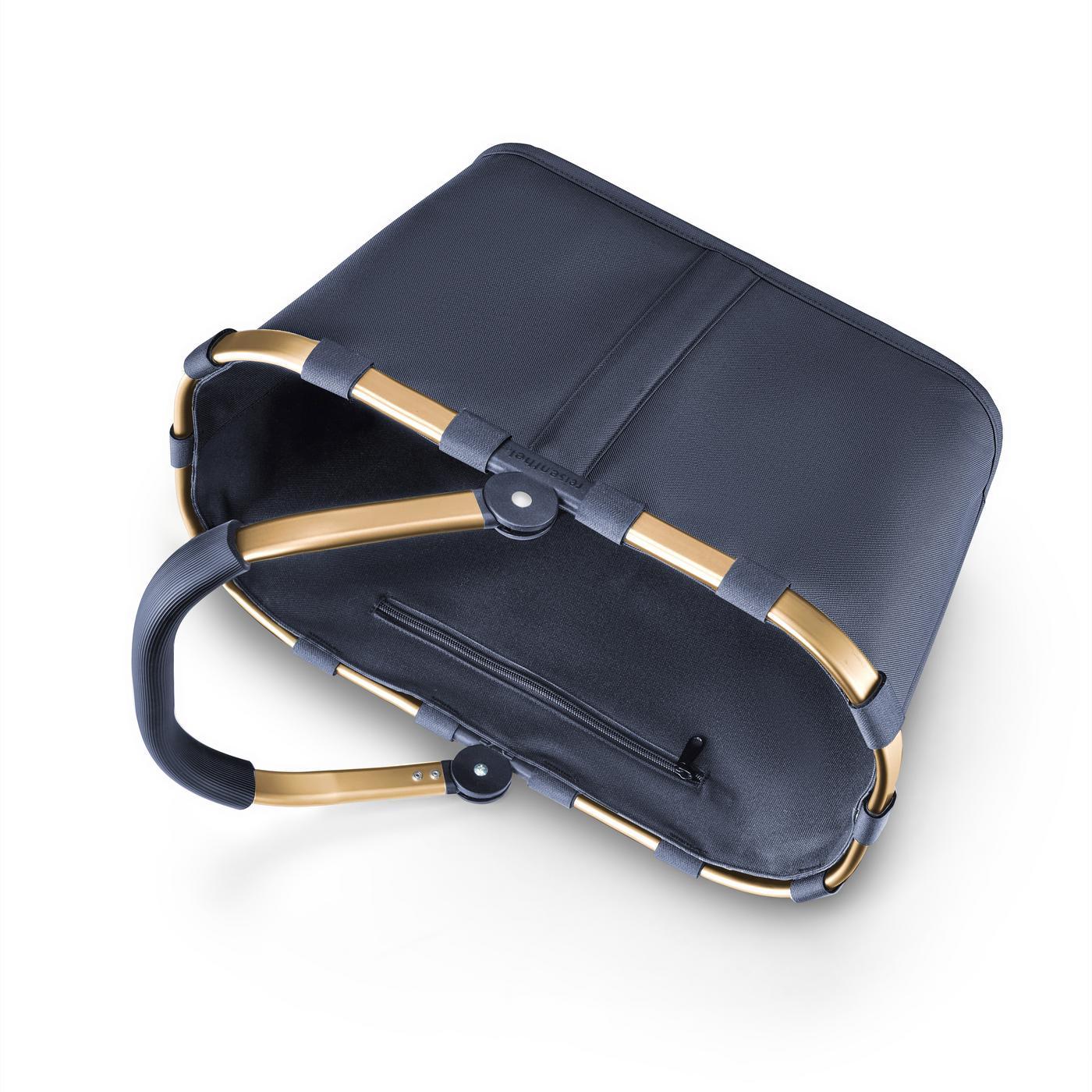 Reisenthel CARRYBAG in Farbe midnight gold, Laptoptasche, Brieftasche, Blau, goldenes Gestell, Reißverschlusstasche