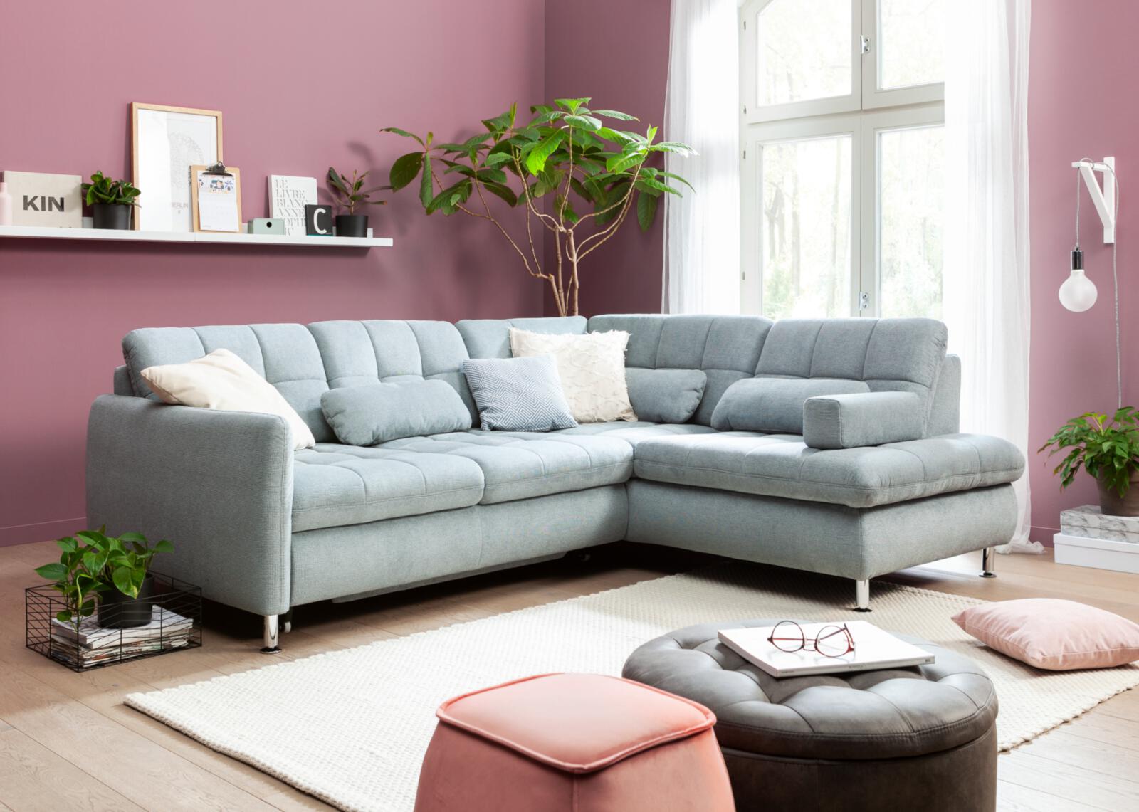 Polstergruppe VS-MP1143 ca. 242x210cm in Stoff Belle steel, Moebel, Couch, Dekoration für Zuhause, Wohnzimmer, Zimmer