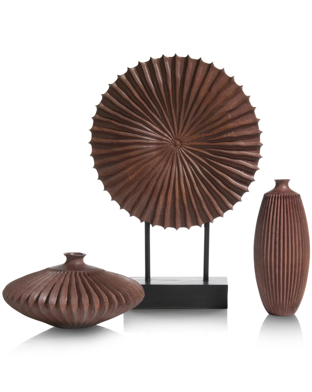XOOON Noni Vase H14cm Coco Maison 48333-KOP, Deko-Objekt, Vasen-Set, Rillenstruktur, Dunkelbraun, Papier-Skulptur