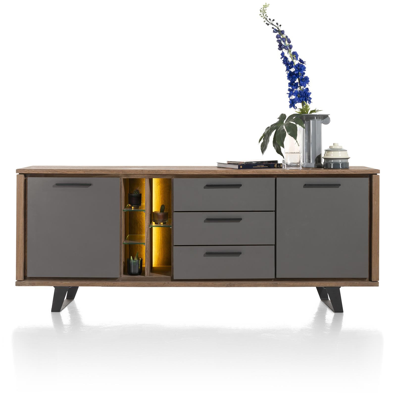 Henders & Hazel Sideboard Cubo in Burned Eiche furniert,/Front Melamin grau Henders & Hazel Sideboard Cubo in Burned Eiche furniert,/Front Melamin grau