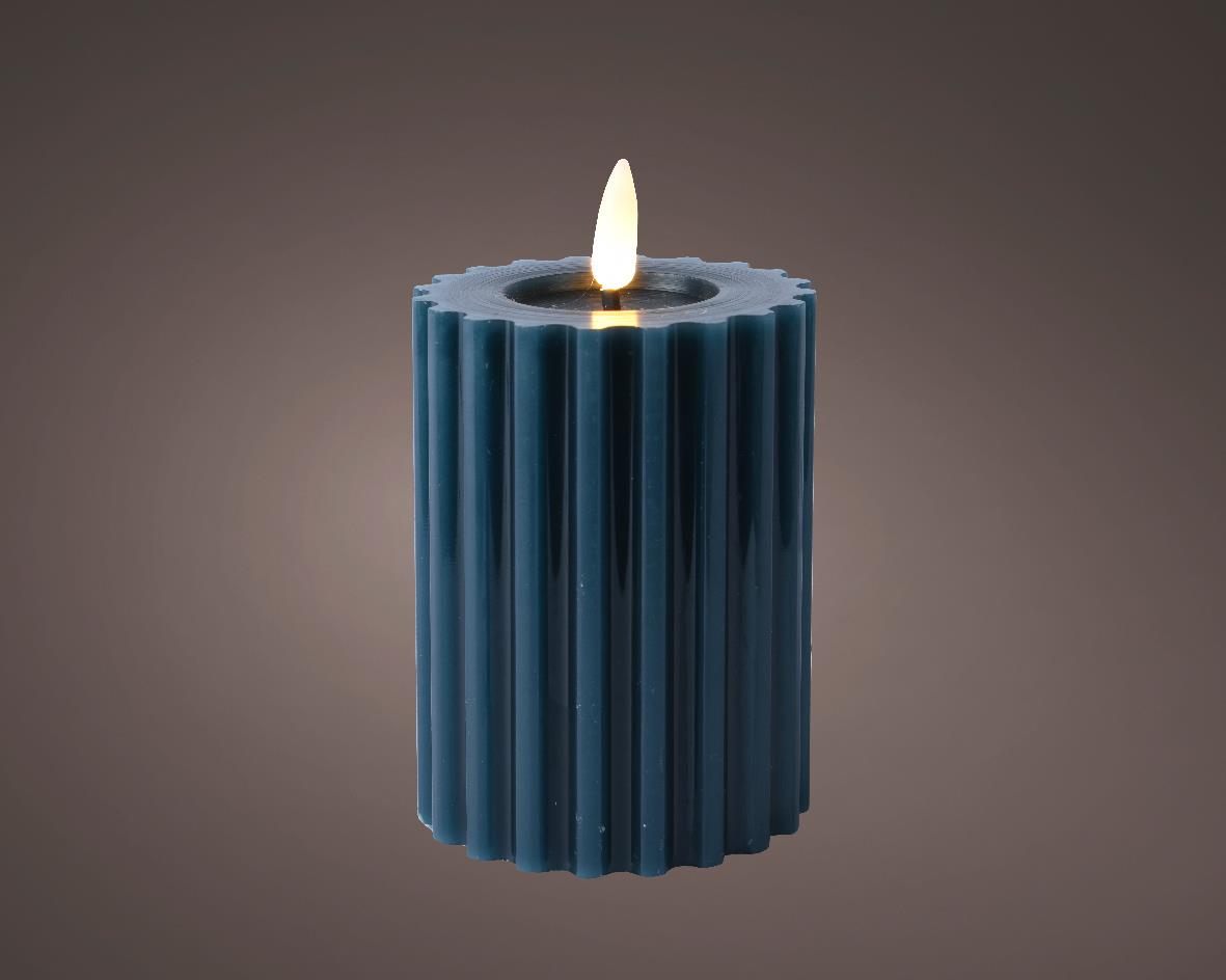 Kaemingk LED Kerze Wachs 486853 ca. H12,3 cm, D7,5 cm in blau / warmweiss, Kerze