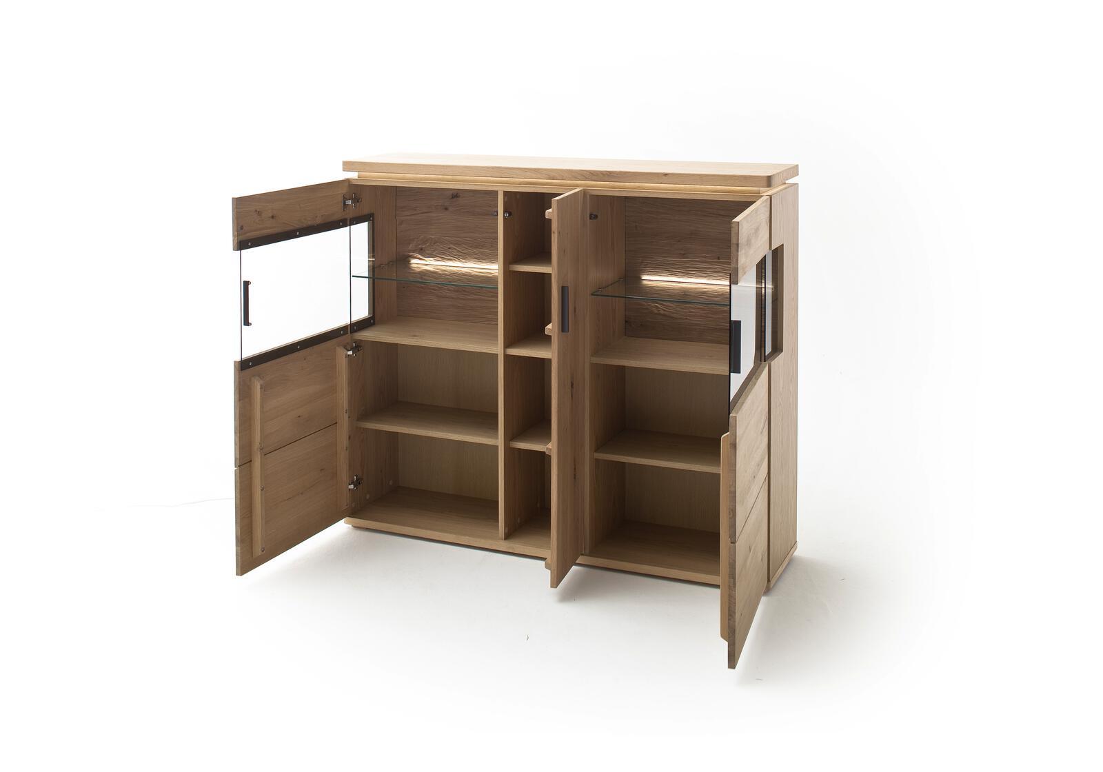 MCA Furniture Highboard Barcelona, ca. 150 x 128 x 37 cm in Balkeneiche bianco geölt/Eiche bianco furniert