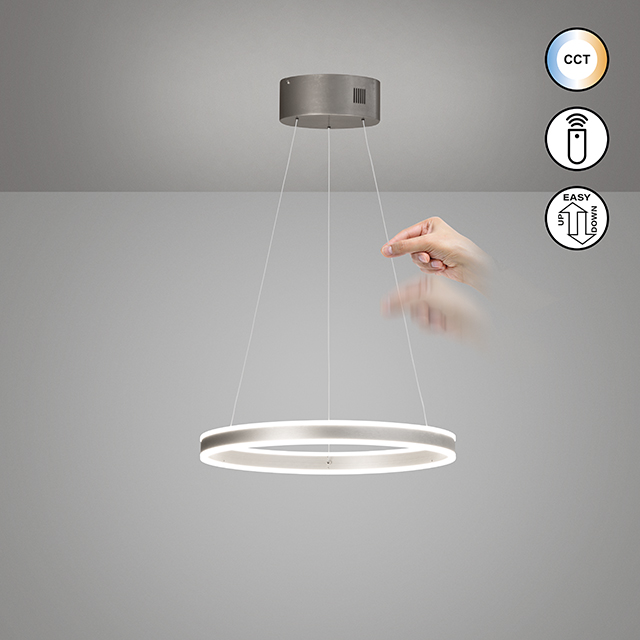 Fischer & Honsel LED-Pendelleuchte SILVIO 1-flammig in Farbe Nickel matt/Acryl weiß, Pendelleuchte, Ringschirm, Deckenleuchte, LED-Ring, moderne Beleuchtung