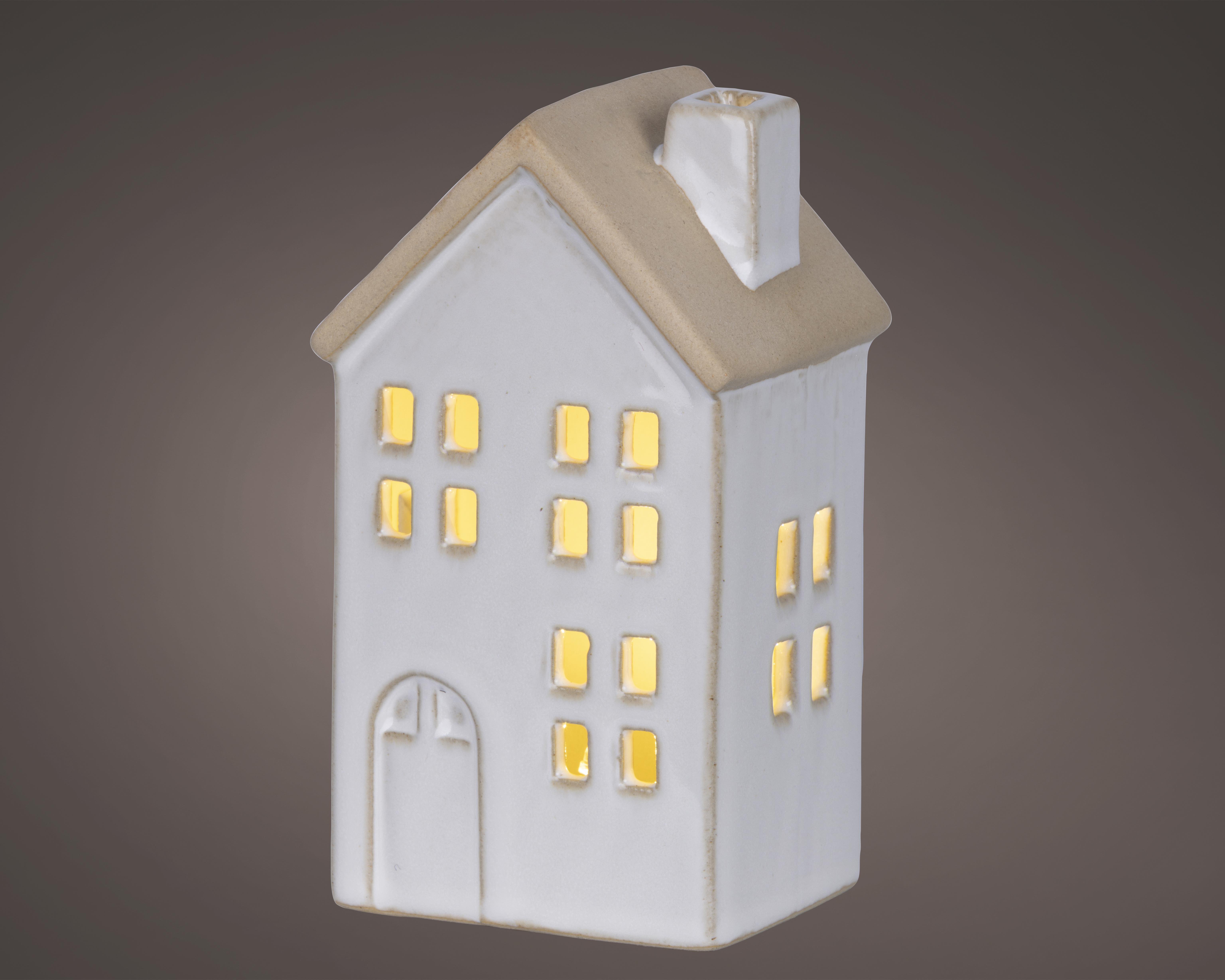 Kaemingk LED Haus porzellan 489712 ca. B7,4 H12,7 cm in Weiß, Dauerbetrieb indoor, Elektrisches Gerät, Schalter, Lampe