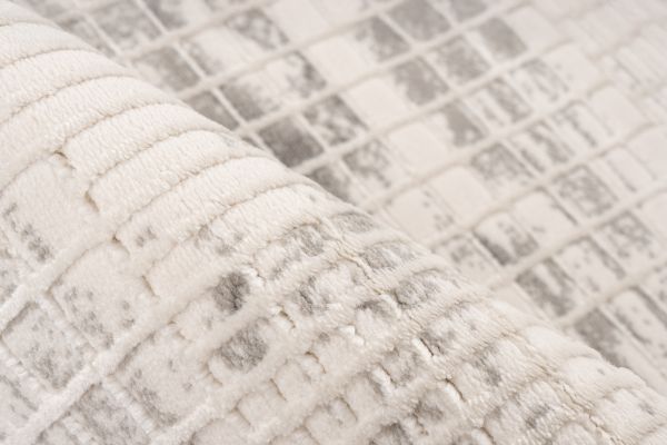 Webteppich NAPOLI ca. 160x230cm in Farbe silver, Kunststoff-Teppich, Rauten-Muster, Grauer Teppich, Gemusterter Teppich, Textur-Detail