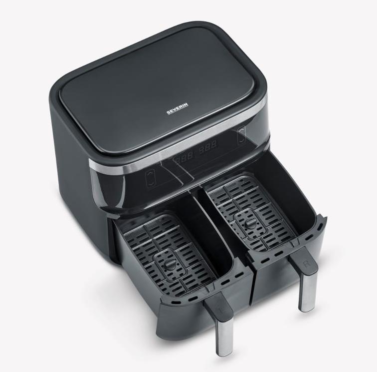 Doppelheißluftfriteuse 31,5 x 36,5 x 33,5 in 2850W, 2x4L schwarz/silber