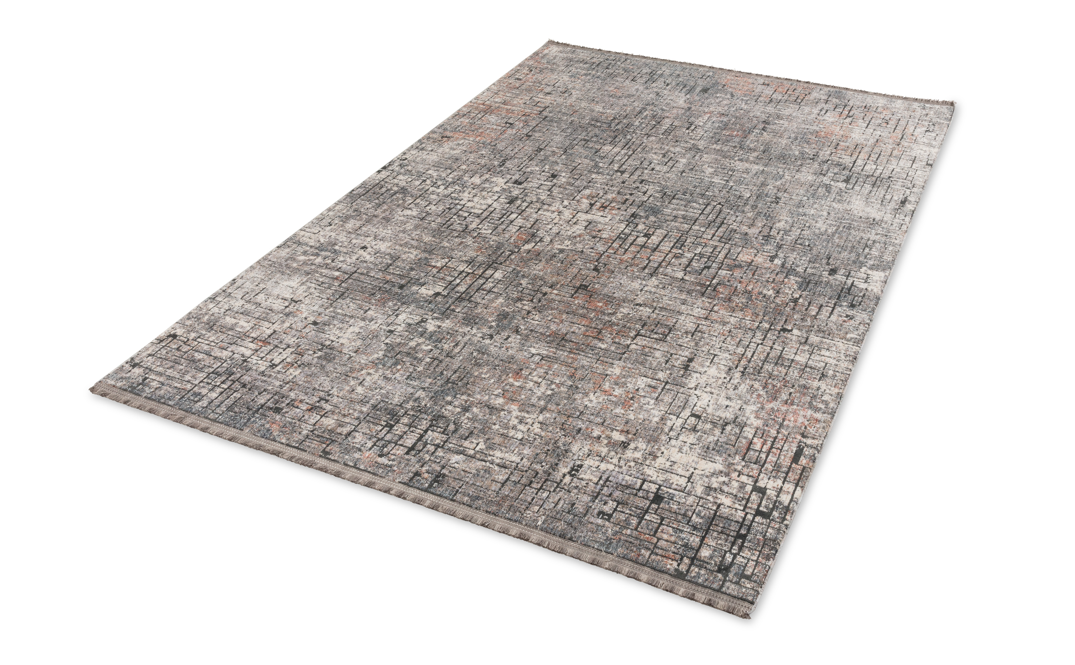 Golze & Söhne Teppiche Sarezzo ca. 80x150cm in Farbe Grau, Teppich, Teppich, Abstraktes Muster, Grau, Rötliche Akzente