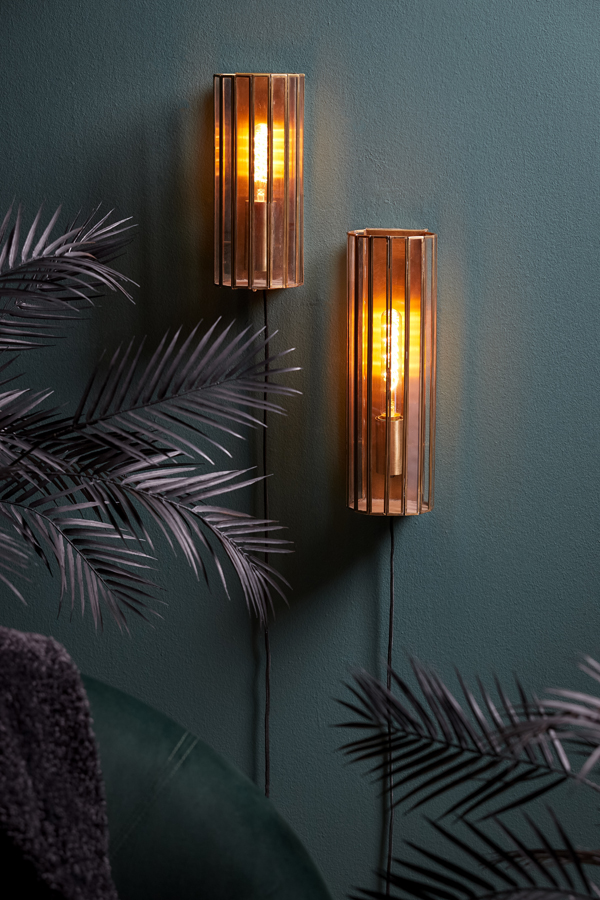 Wandleuchte STROBY in antik bronze / Glas