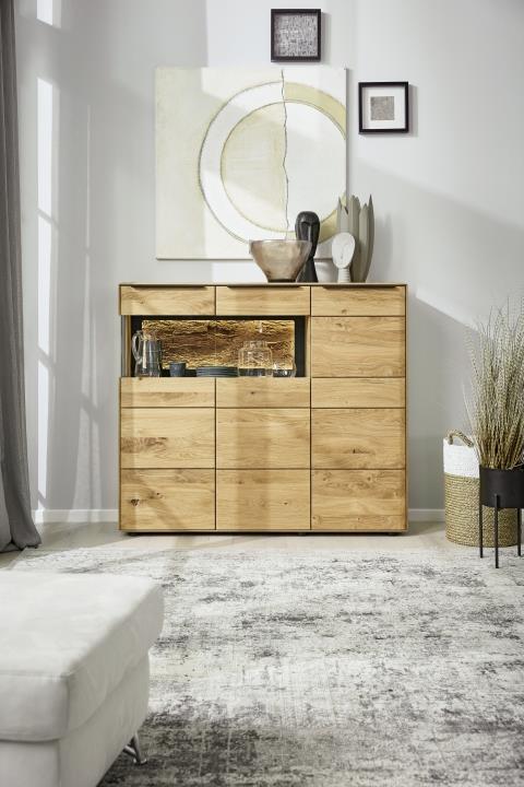 Musterring Highboard Puerto, ca. 137 x 120,3 x 39,5 cm in Asteiche geölt