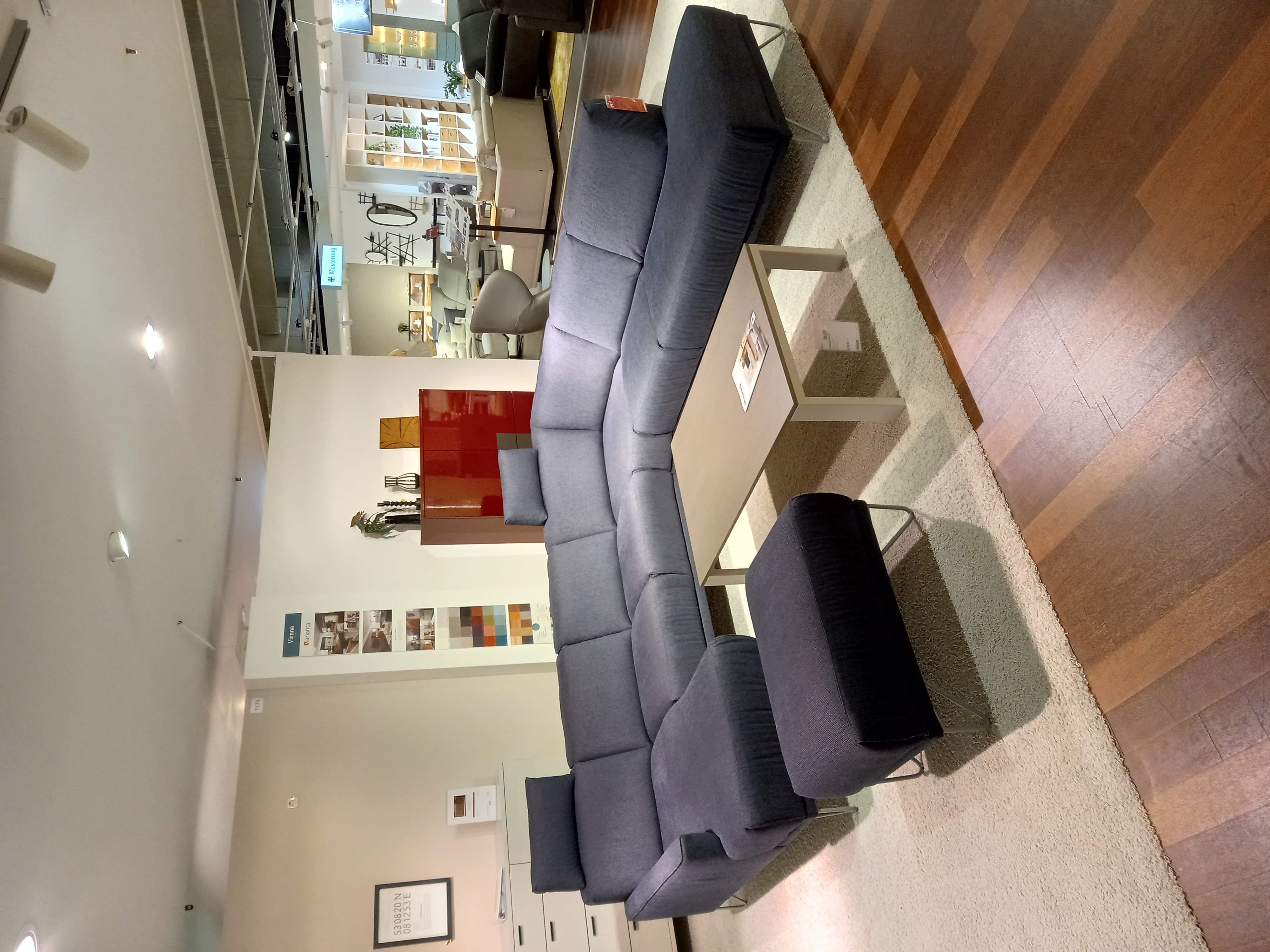 Polstereckgruppe in Stoff Tonique blue, Couch, Mobiliar, Drinnen, Innenarchitektur, Wohnzimmer