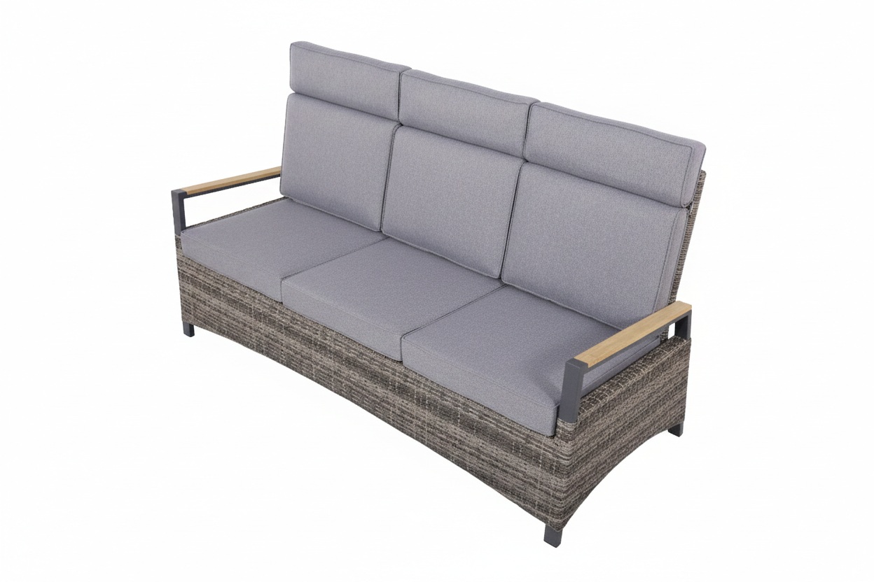 L.C. Wholesaler Outdoor-Sofa KERAMO 3-sitzig in Geflecht natur-grau, Couch, Mobiliar, Kissen, Dekoration für Zuhause, Bank