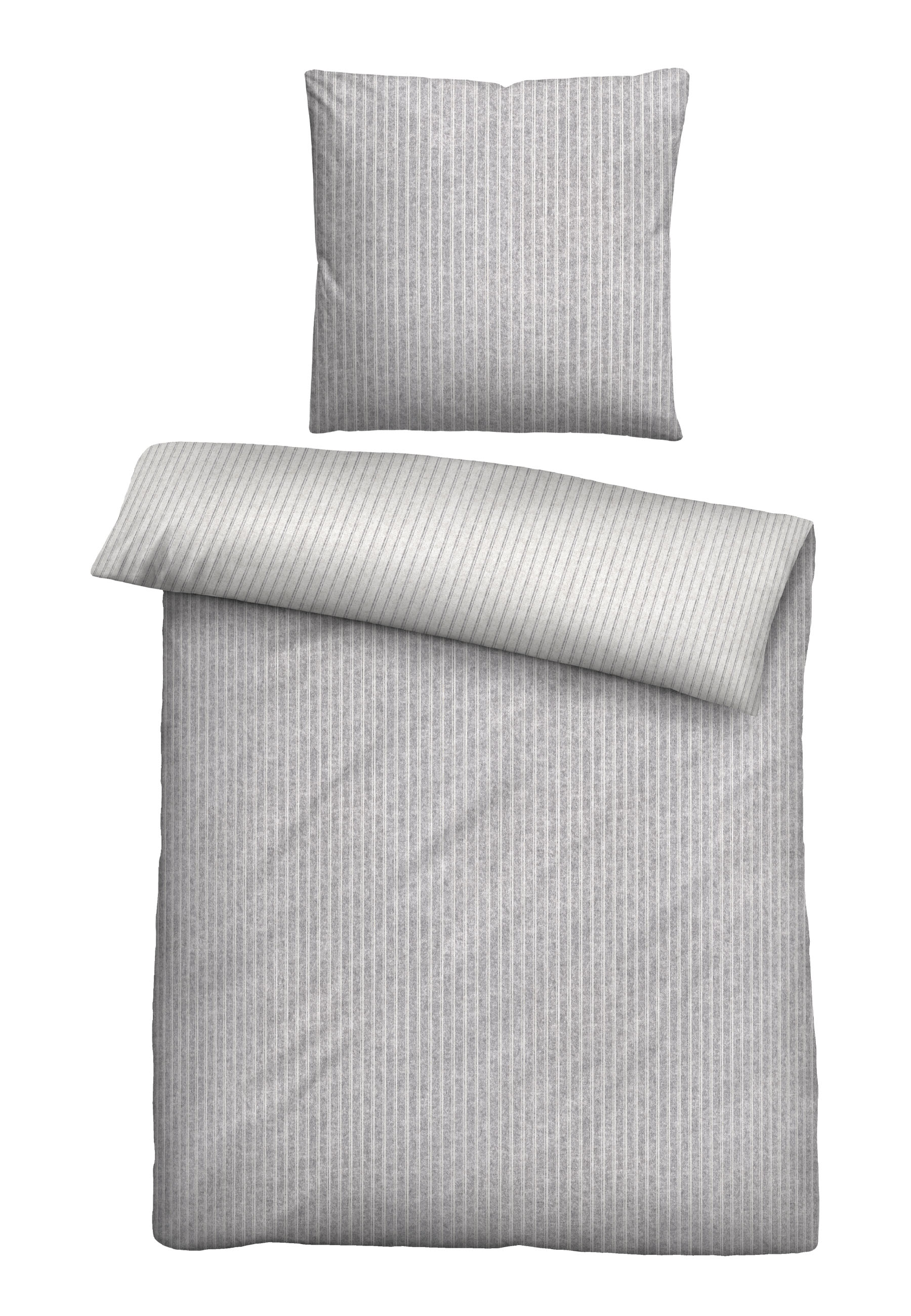 biberna Melange-Flanell-Bettwäsche ca. 155x220cm in Farbe Sturmgrau, Kissenbezug, Bettwäsche, Streifen, Grau, Bettlaken