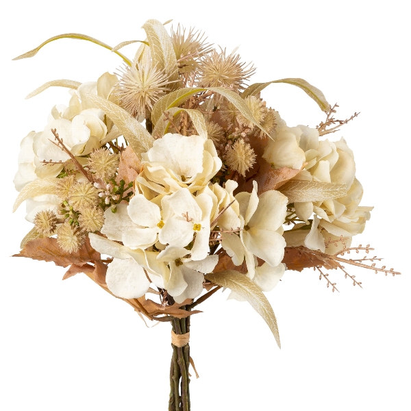 Hortensien-Mixbund 46cm creme WESLEY in Beige, Brautstrauß, Blumenstrauß, Hochzeit, Blütenweiß, Trockenblumen