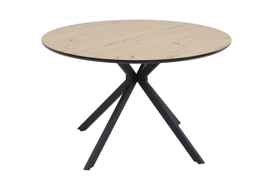 Hela Esstisch KINDU T ca. Ø120cm, H76 cm in Artisan Eiche, Esstisch, Rundtisch, Holzplatte, Metallgestell, Farbton Schwarz