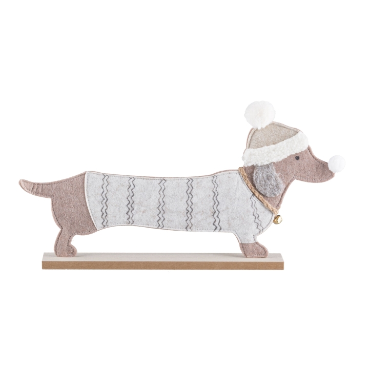 Filz ERIC Naturfaser Braun, Hund, Dackel, Winterdekoration, Figur, Halterung