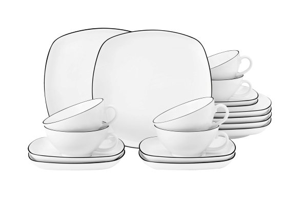 Seltmann Weiden Teeservice 18-teilig eckig Lido 10826 Black Line Seltmann Weiden Teeservice 18-teilig eckig Lido 10826 Black Line