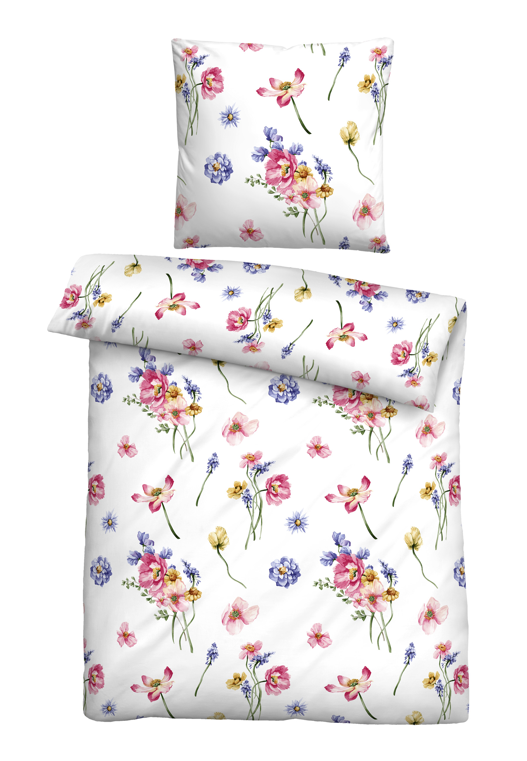 biberna SEERSUCKER-Bettwäsche ca. 135x200cm in Farbe Pink, Bettwäsche, Kissenbezug, Floral Muster, Weiß, Blumenprint