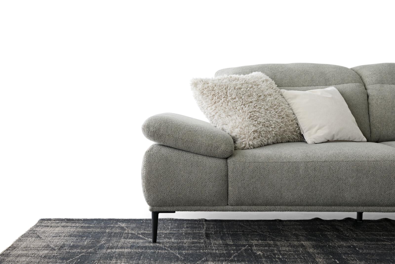 W. Schillig Polstereckgruppe TAVAROO in Stoff uni thyme, Sofa, Grau, Ledersessel, Kissen, Teppich