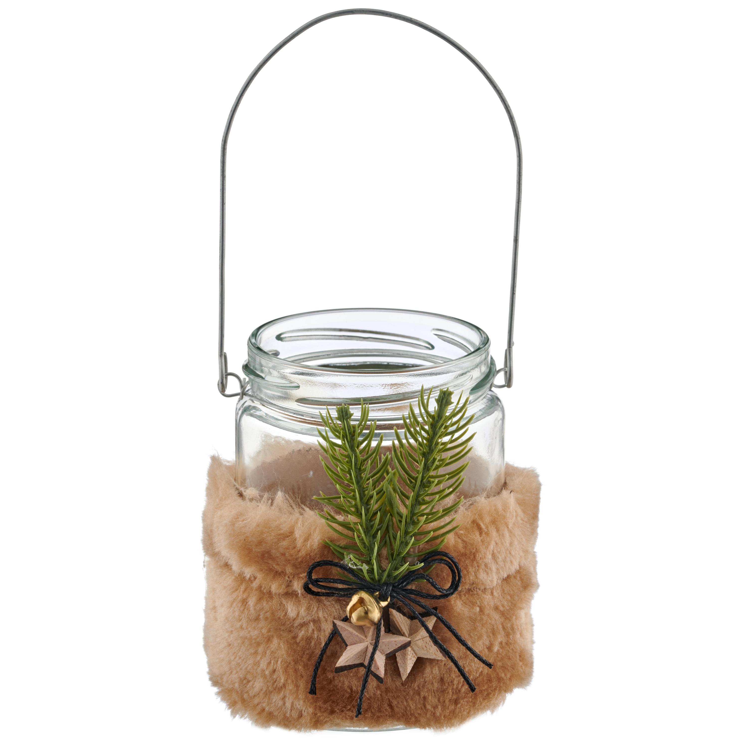 Gasper Glasgefäß mit Fell/Holz Deko DOLDON ca. H11 cm, D8 cm in 36 beige Gasper Glasgefäß mit Fell/Holz Deko DOLDON ca. H11 cm, D8 cm in 36 beige, Krug