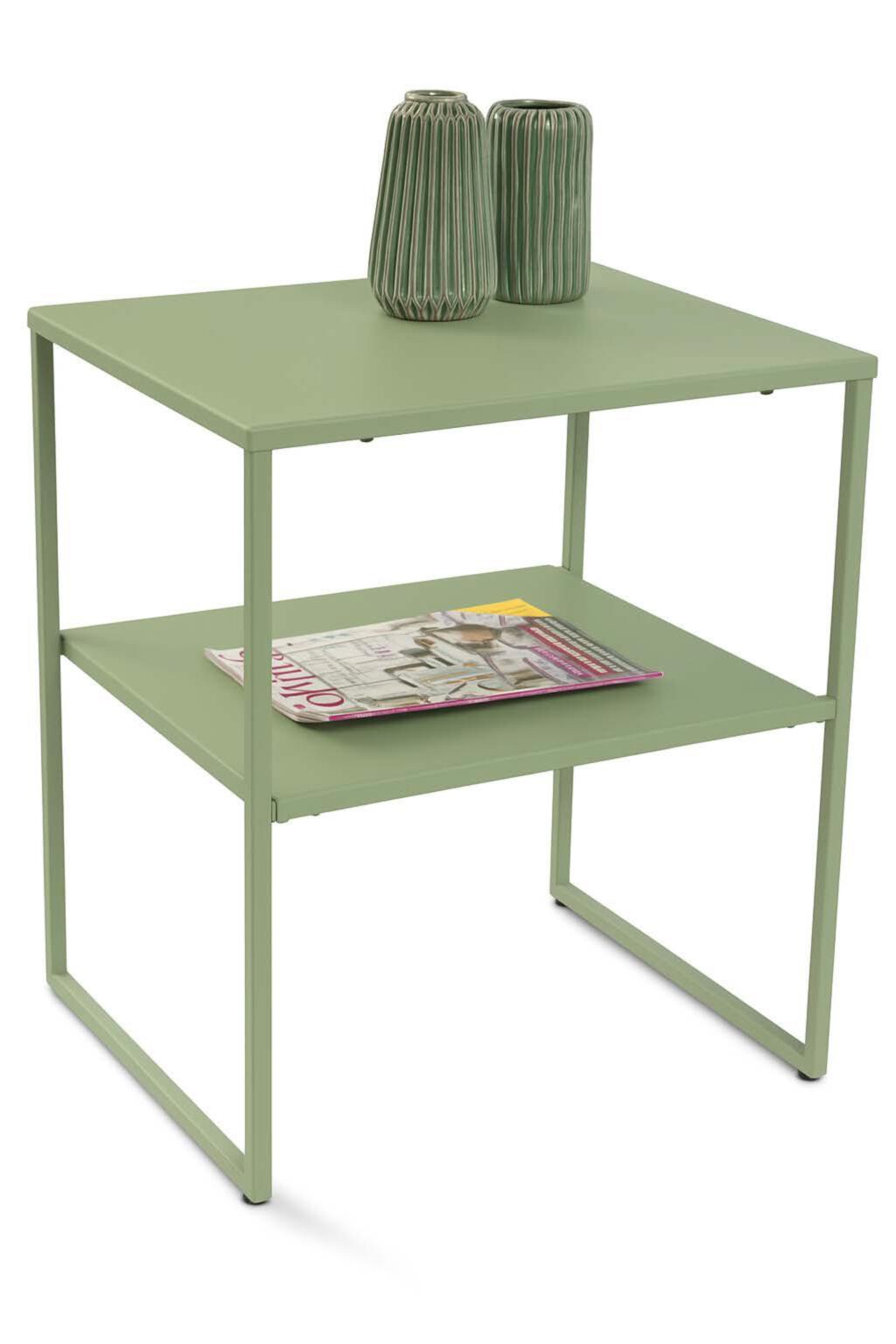 Beistelltisch TIMUR in Deckplatte Metall salbeigrün, Beistelltisch, Nachtischtisch, Grüner Beistelltisch, Metallrahmen, Glattes Finish