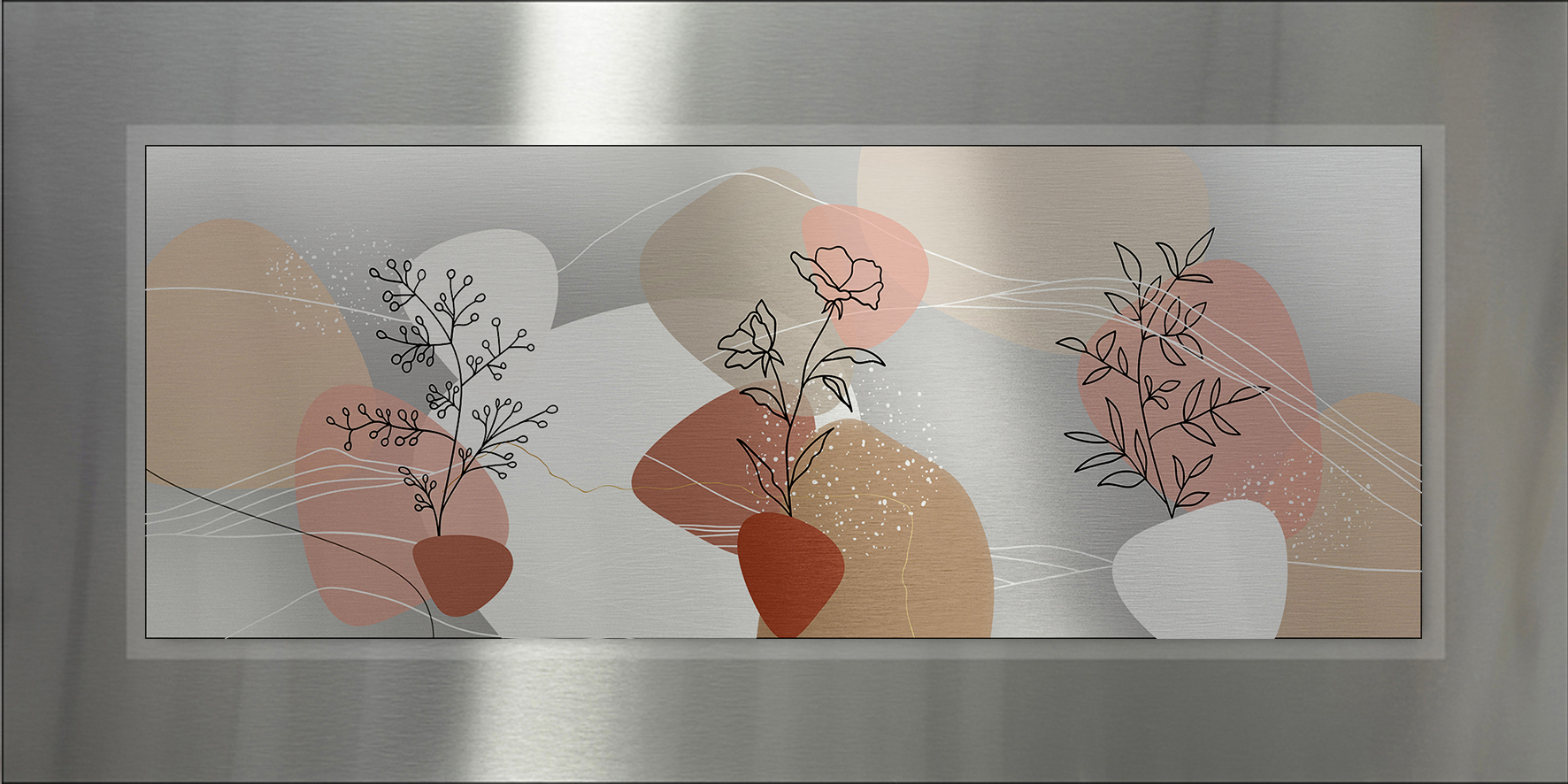 PRO ART Double-Alu - Dibond bedruckt mit Aufsatz aus Dibond 100x50cm Line Art Leaves VI
