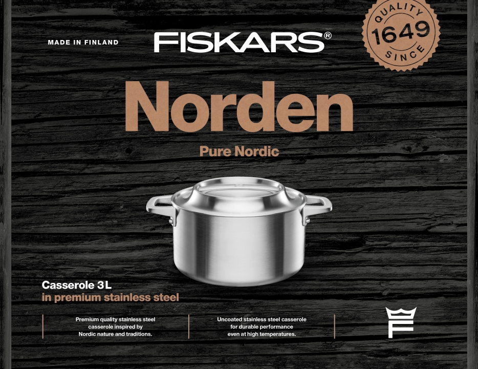 Fiskars Kasserolle unbeschichtet NORDEN 3Ltr.