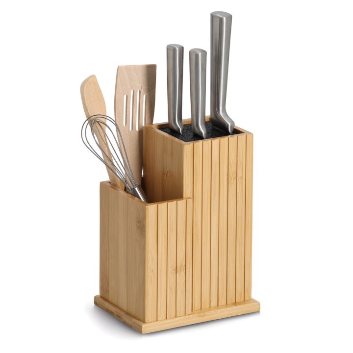 Zeller Messerblock in Farbe Natur, Küchenmesser-Set, Messerschärfer, Messerblock, Holzblock, Küchenset
