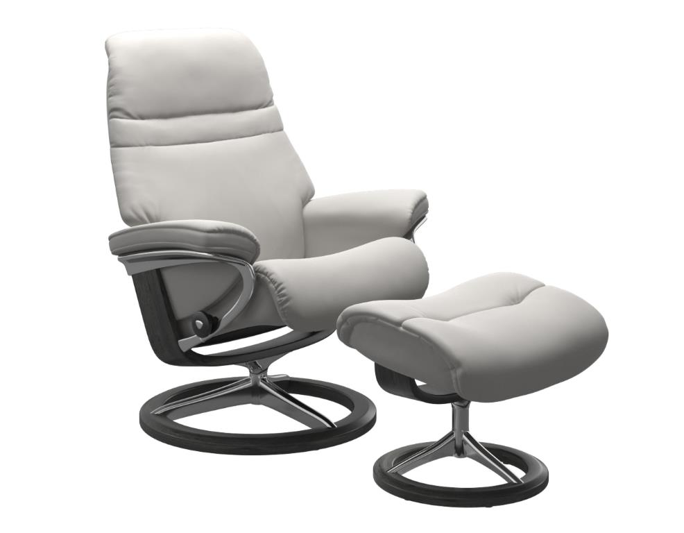 Stressless Sessel mit Hocker SUNRISE ca. B92 H105 T130 cm in Leder Batick 16 Platinum grey