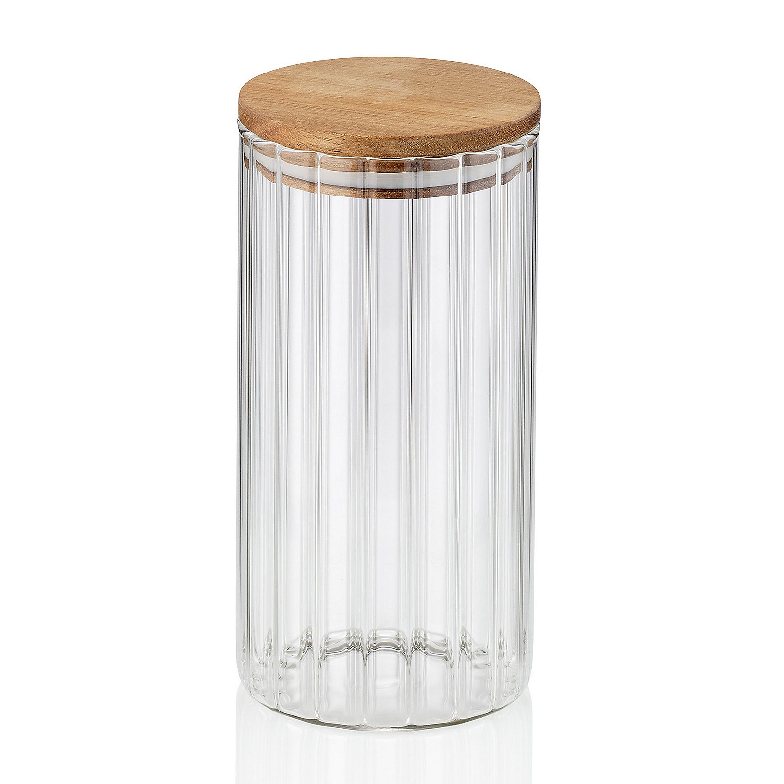 Kela Vorratsdose Dorothea 0,9L DOROTHEA in transparent, Glasbehälter, Aufbewahrungsbehälter, Holzdeckel, Rillenstruktur, Vorratsglas, Gläserner Vorratsbehälter, Vorratsglas, Holzdeckel, Rillendesign, Küchenglas