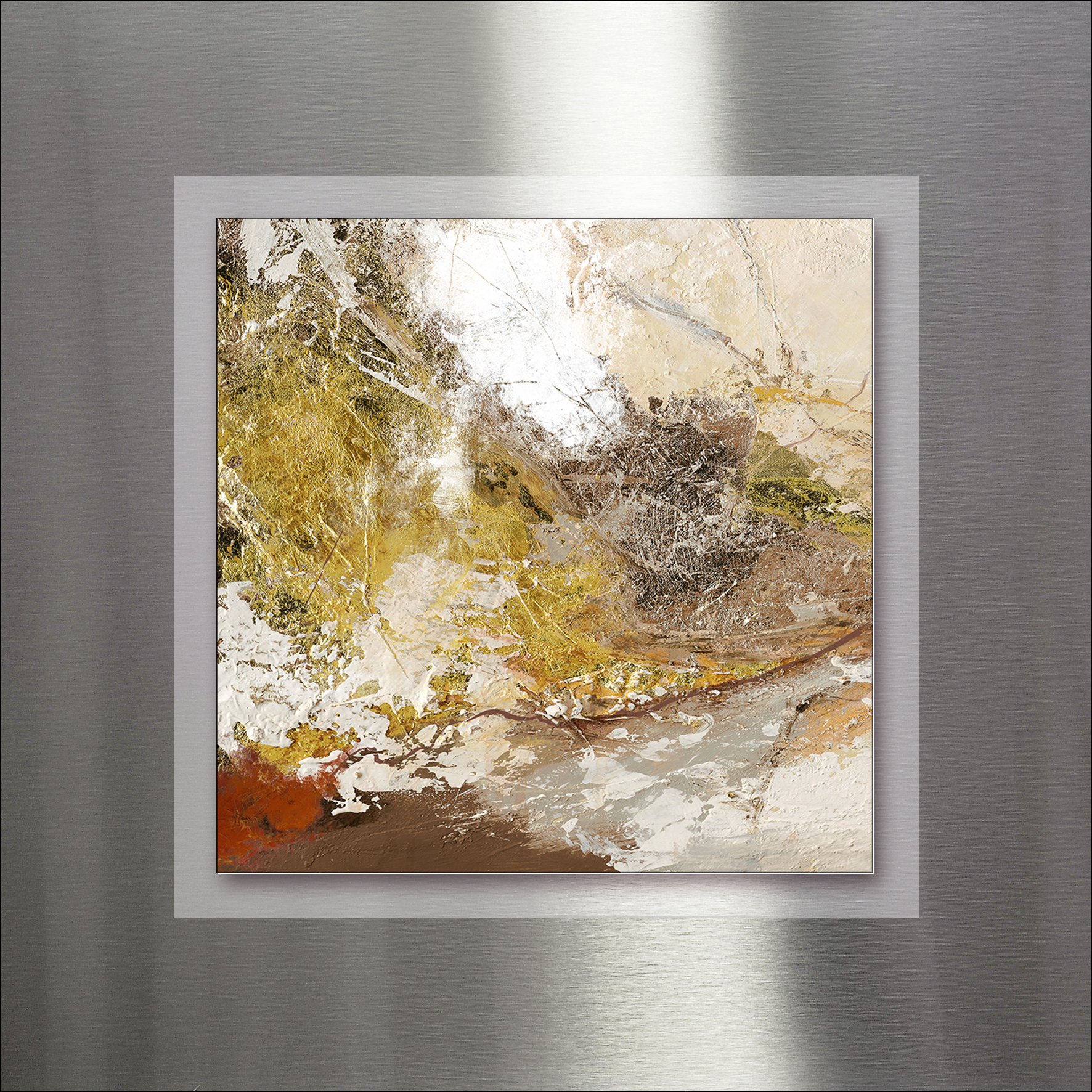 PRO ART Double-Alu - Dibond bedruckt mit Aufsatz aus Dibond 50x50cm Brown-Silver-Gold VIII