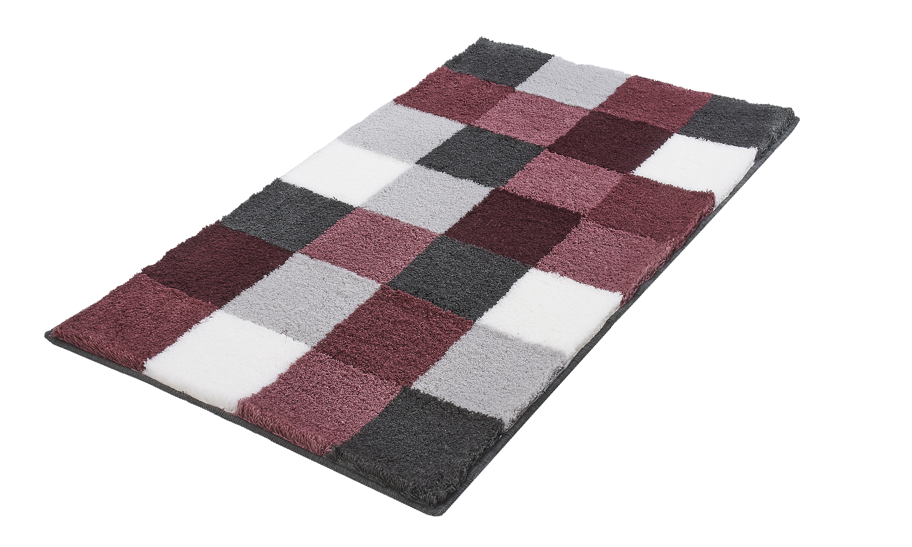 Kleine Wolke Badteppich CARO ca. 60x105cm in Farbe Old Rose, Teppich, Shaggy, Karo, Farbkombination, Bunter Teppich
