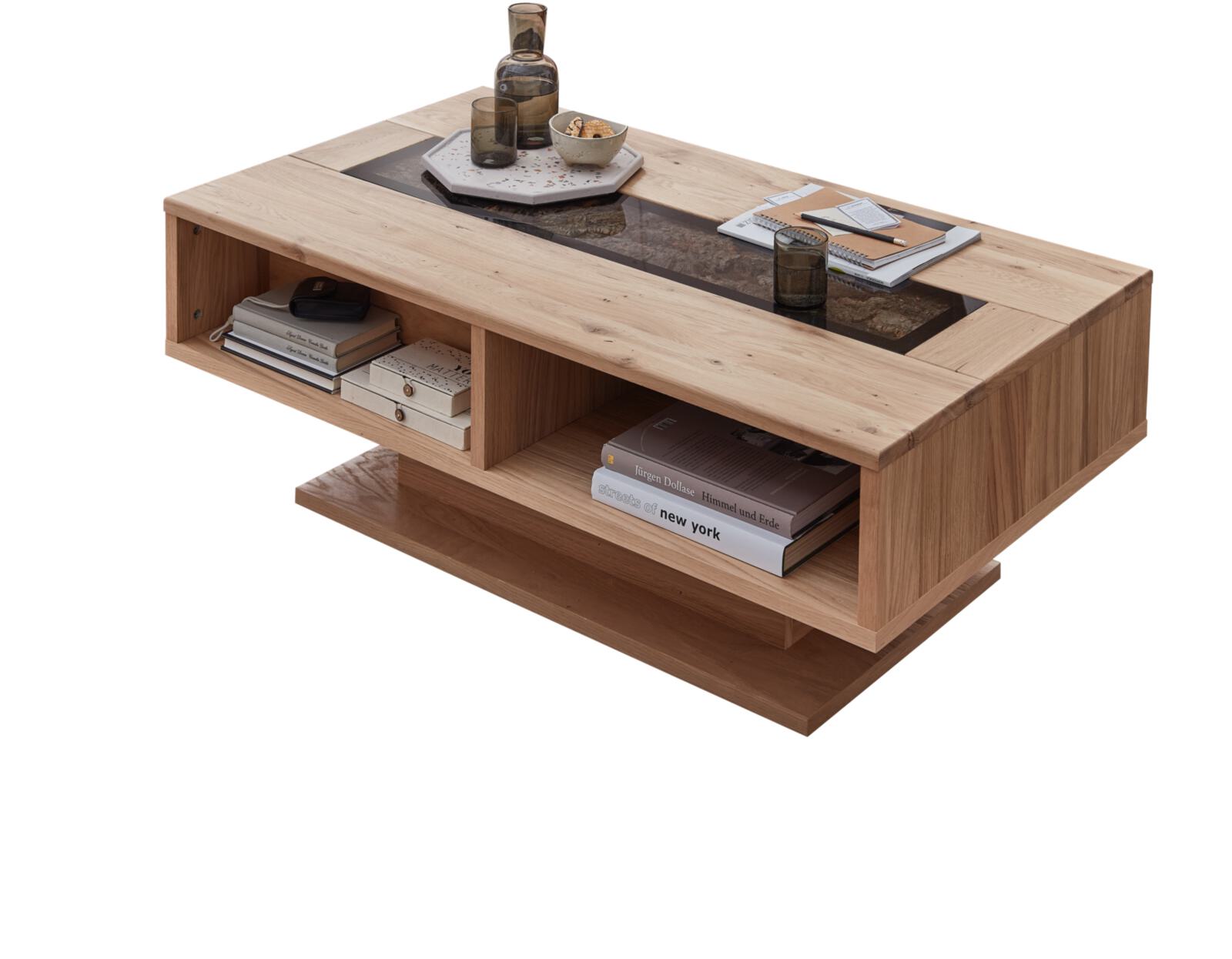 Couchtisch Donna ca. 115x65cm in Wildeiche Bianco massiv gebürstet