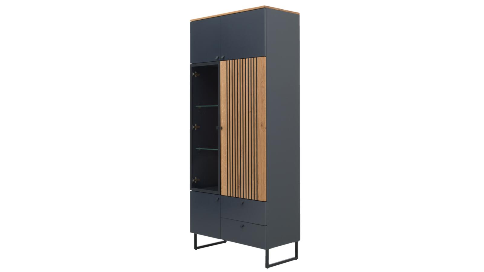 Interliving Vitrine INTERLIVING-5605 B/H/T ca.86x194x42cm in Lack quarzgrau
