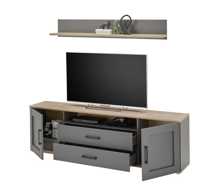 HBZ Meble Lowboard VENEZIA B/H/T ca.200x60x38cm in Grau / Abs. Artisan Eiche