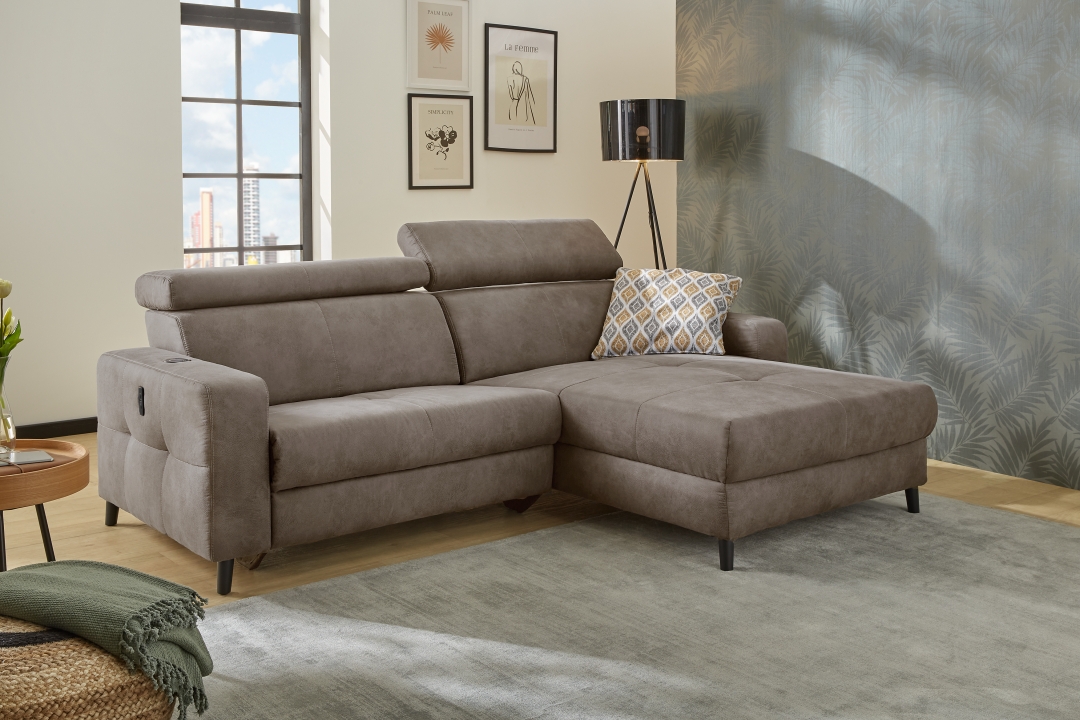 Wohnlandschaft Doppio ca. 247x186 Braun JOB Polsterecke DOPPIO in Stoff Microfaser bedruckt hellbraun